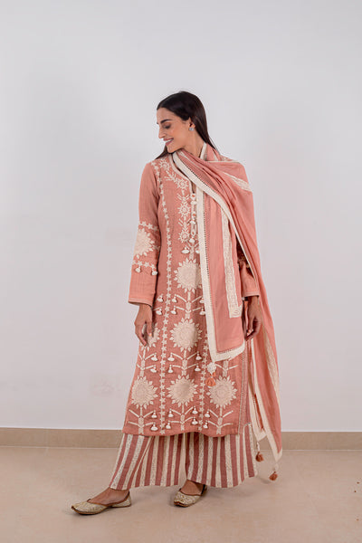 Simar Dugal Sunflower Long Kurta With Pants Old Rose Pink indian designer wear online shopping melange singapore