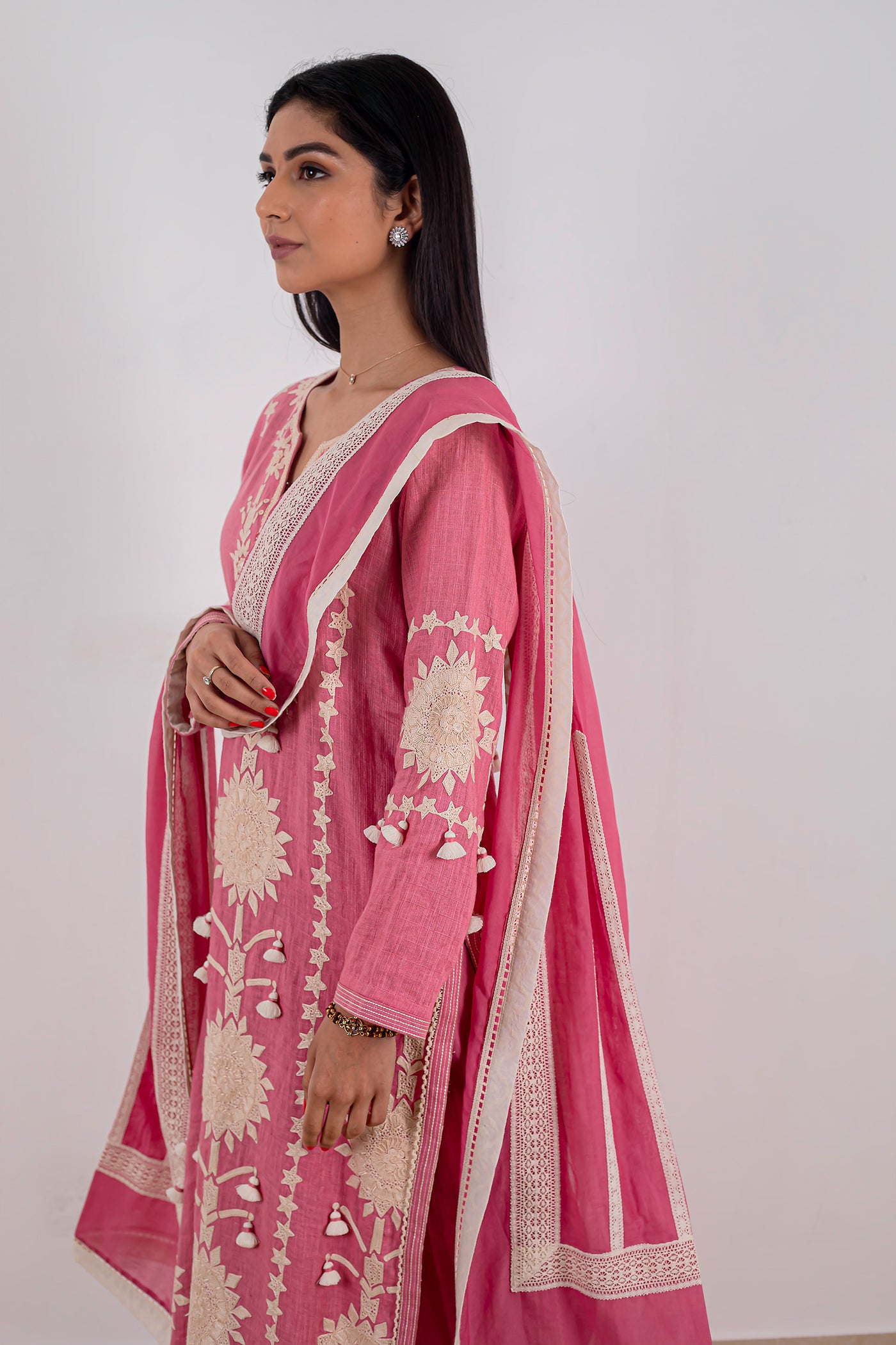 Simar Dugal Sunflower Long Kurta With Pants Salmon Pink indian designer wear online shopping melange singapore