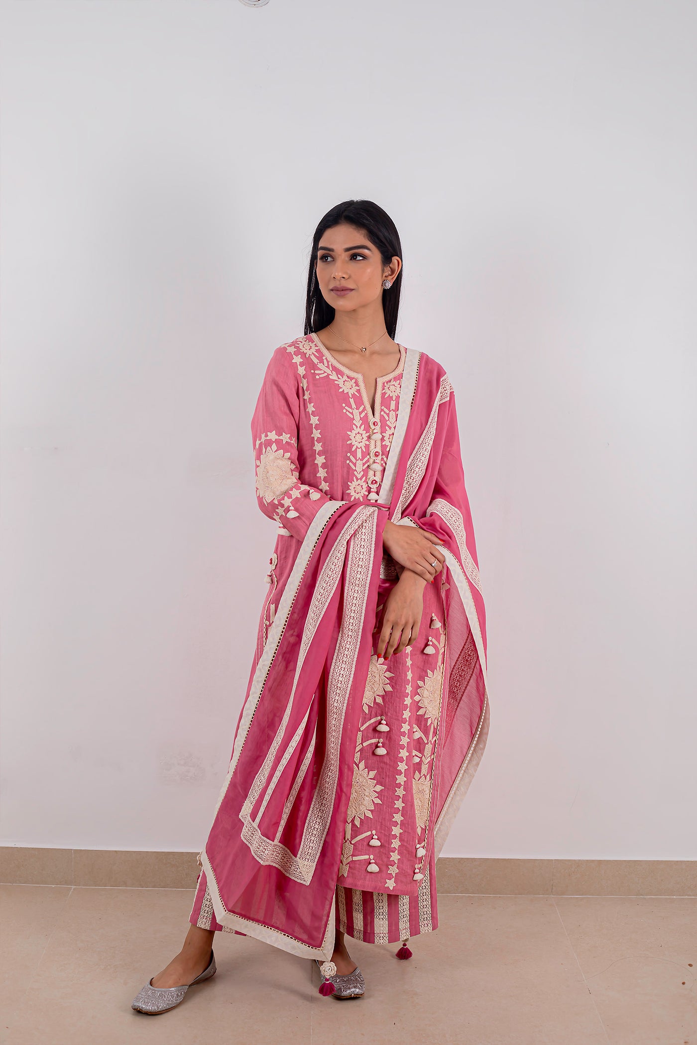 Simar Dugal Sunflower Long Kurta With Pants Salmon Pink indian designer wear online shopping melange singapore