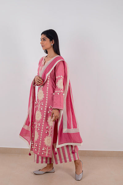 Simar Dugal Sunflower Long Kurta With Pants Salmon Pink indian designer wear online shopping melange singapore