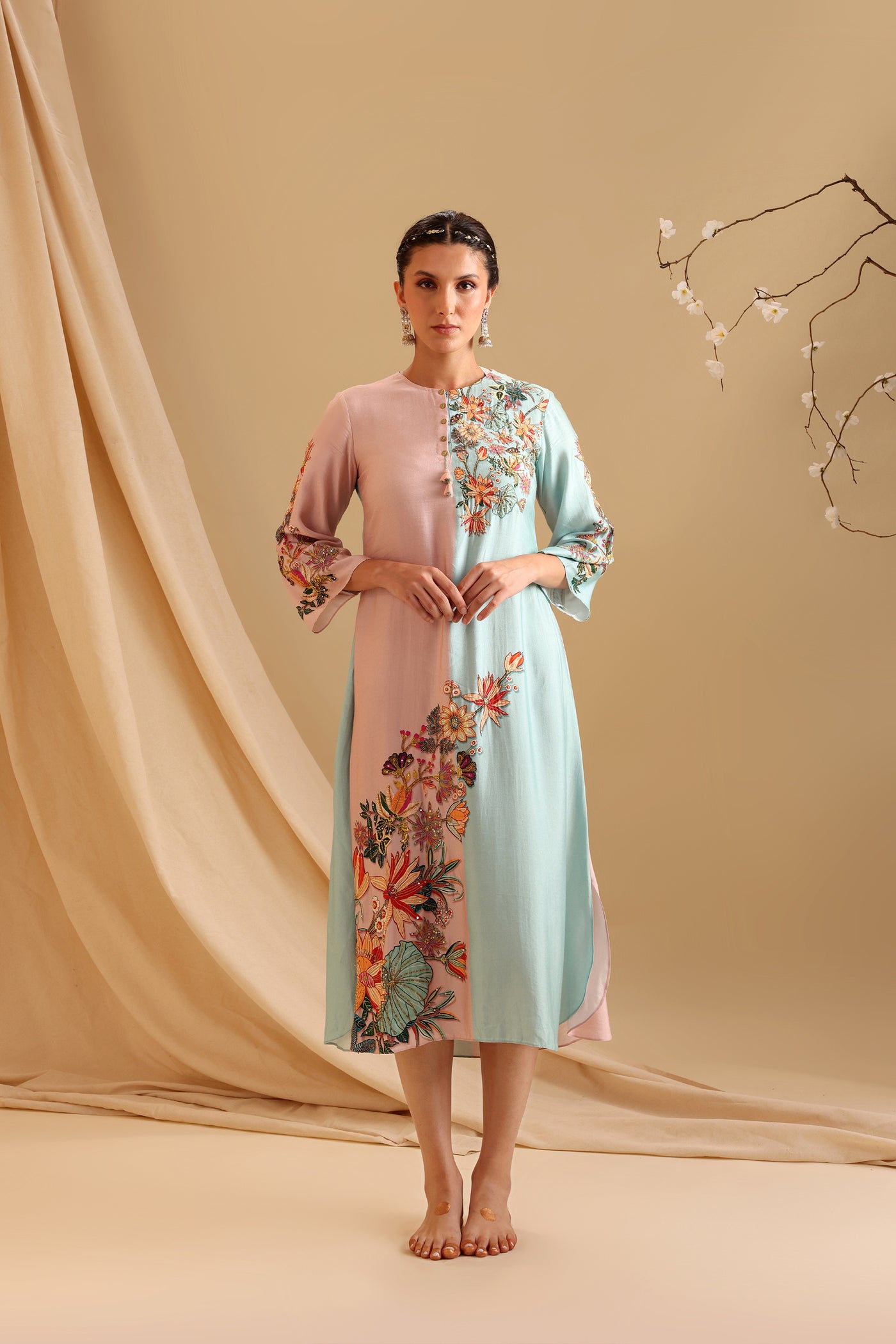 Sougat Paul Aarani Embellished Colourblock Dress indian designer wear online shopping melange singapore