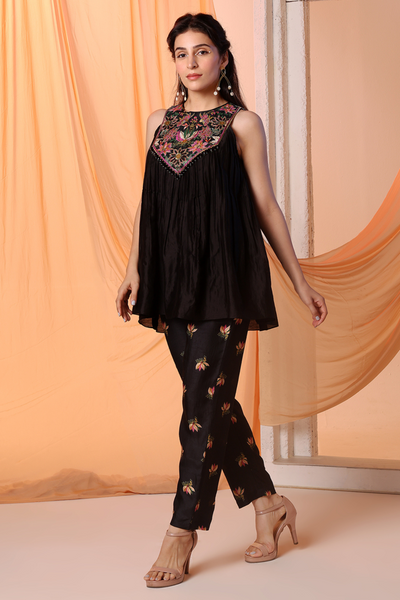 Aarani Embroidered Co-Ord Set Black Melange Singapore Online Shopping Indian Designer Wear