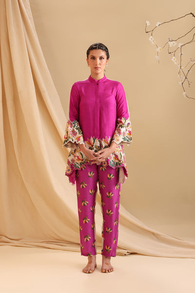 Sougat Paul Aarani Embroidered Co-ord Set Fuchsia indian designer wear online shopping melange singapore