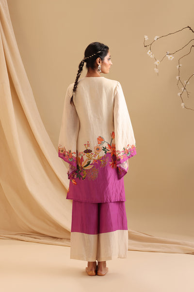 Sougat Paul Aarani Embroidered Kurta Set Cream indian designer wear online shopping melange singapore