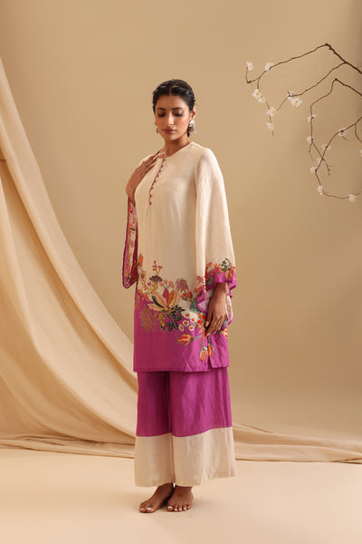 Sougat Paul Aarani Embroidered Kurta Set Cream indian designer wear online shopping melange singapore