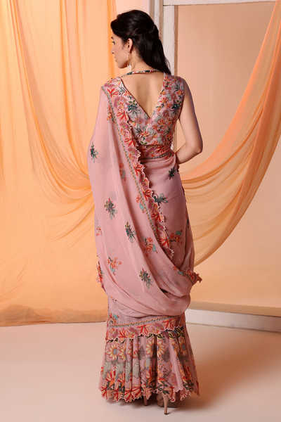 Aarani Embroidered Pre-stitch Saree Set Pink Melange Singapore Online Shopping Indian Designer Wear