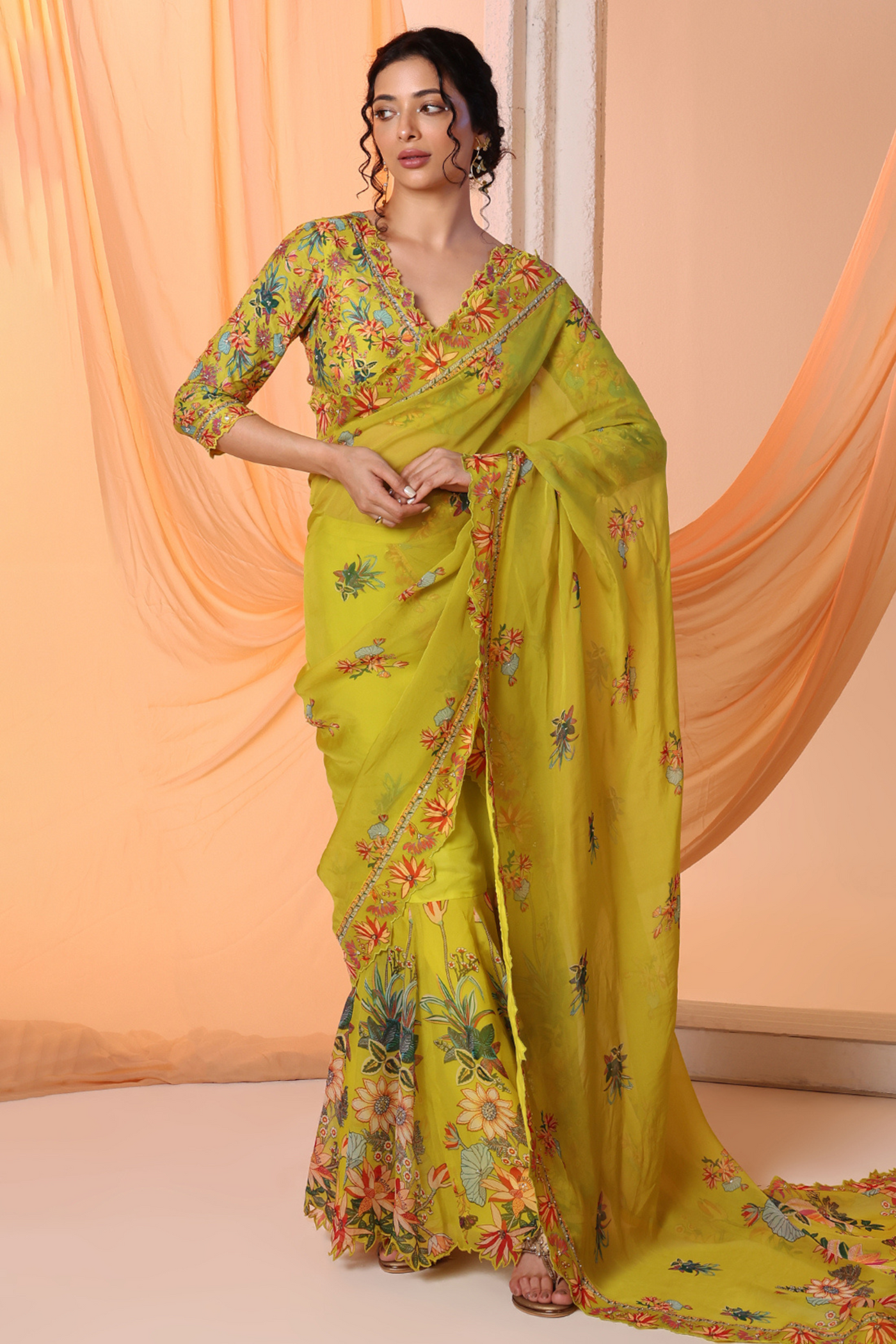 Aarani Embroidered Pre-stitch Saree set Melange Singapore Online Shopping Indian Designer Wear Sougat Paul Yellow