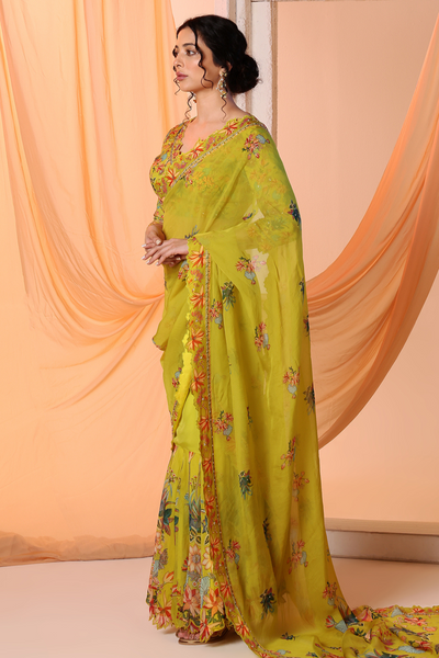 Aarani Embroidered Pre-stitch Saree set Melange Singapore Online Shopping Indian Designer Wear Sougat Paul Yellow