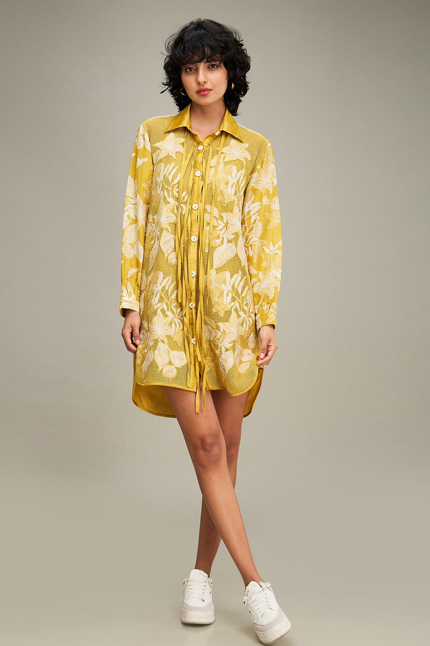 Sougat Paul Ahyana Applique Shirt Dress indian designer wear online shopping melange singapore