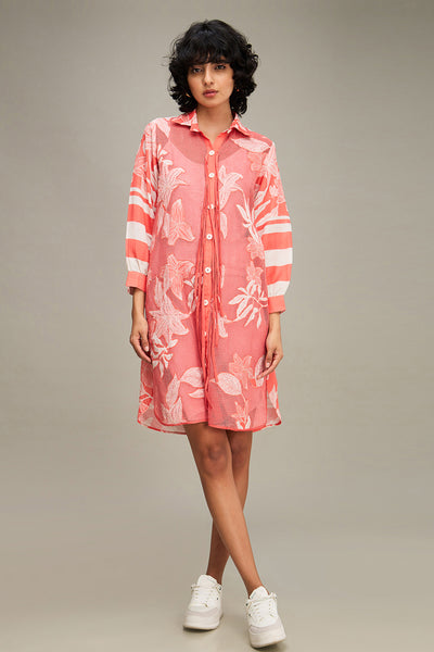 Sougat Paul Ahyana Applique Shirt Dress Pink indian designer wear online shopping melange singapore