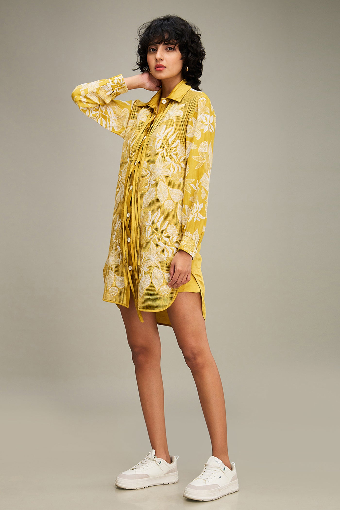 Sougat Paul Ahyana Applique Shirt Dress indian designer wear online shopping melange singapore