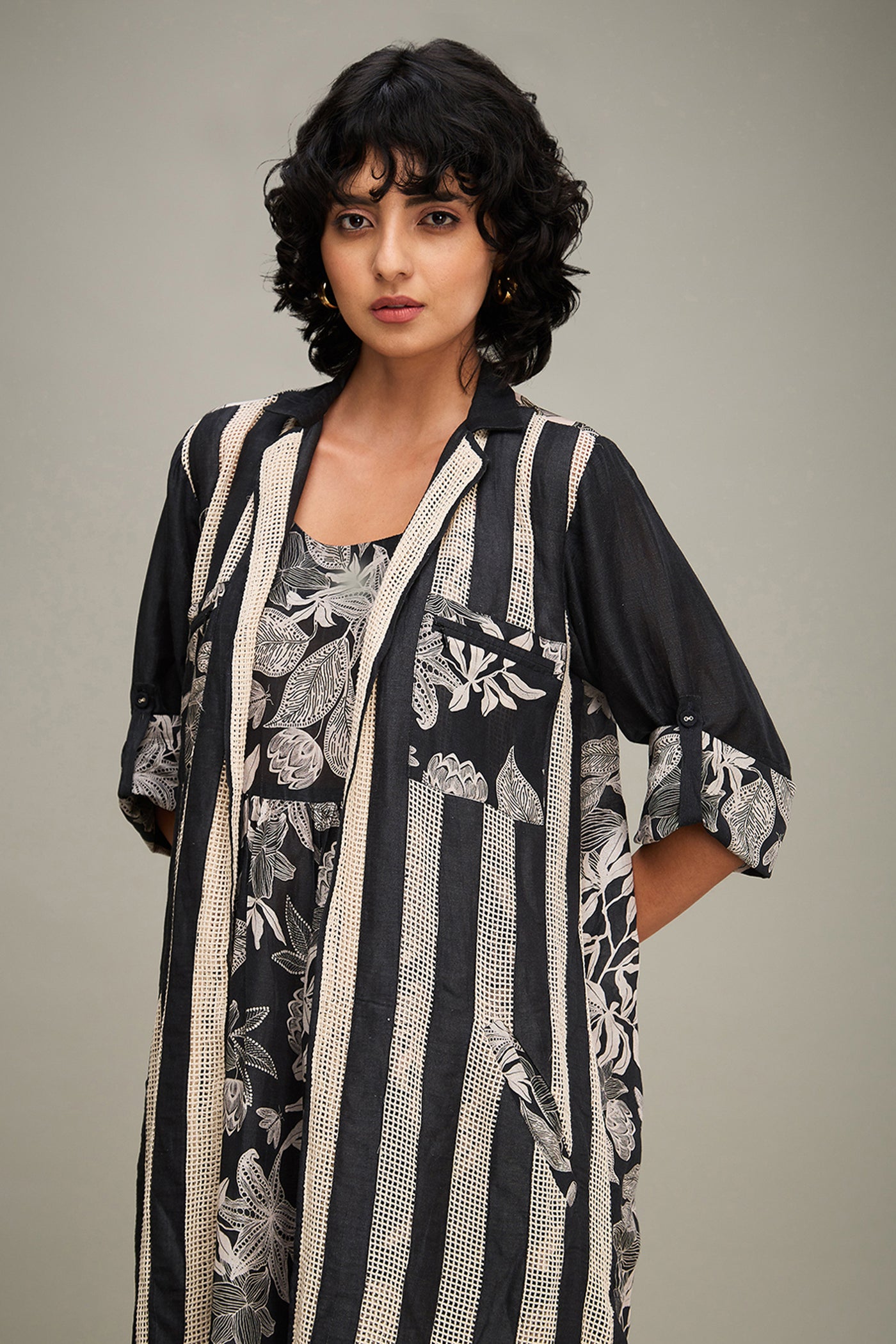 Sougat Paul Ahyana Printed Long Dress And Jacket indian designer wear online shopping melange singapore