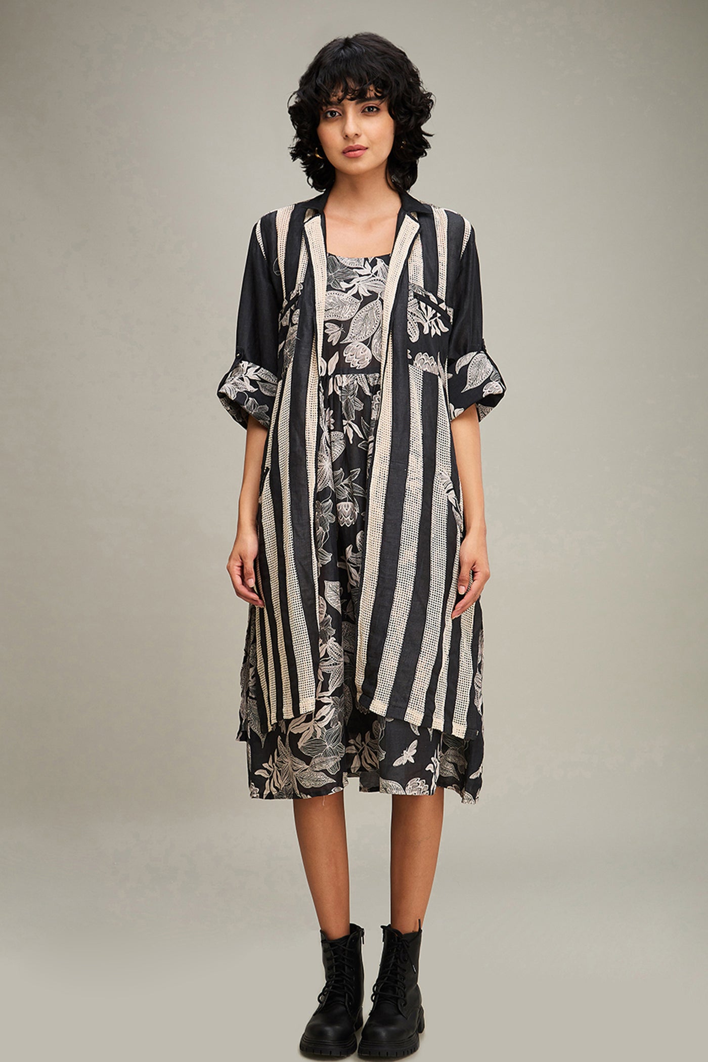 Sougat Paul Ahyana Printed Long Dress And Jacket indian designer wear online shopping melange singapore