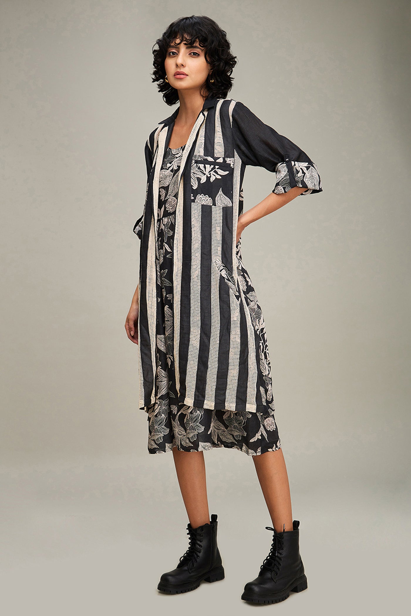 Sougat Paul Ahyana Printed Long Dress And Jacket indian designer wear online shopping melange singapore