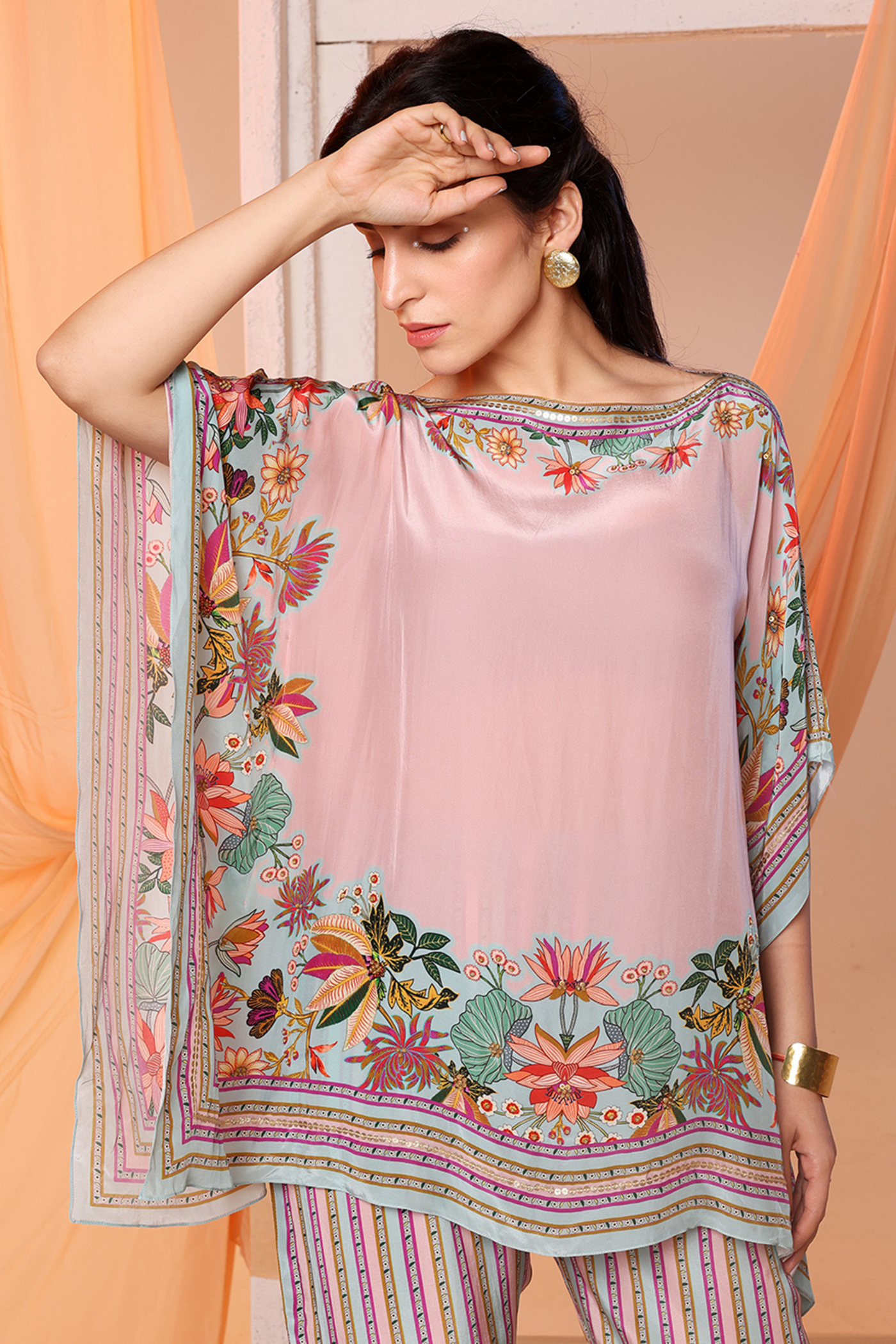 Arani Embellished Kaftan Set Pink Melange Singapore Online Shopping Indian Designer Wear