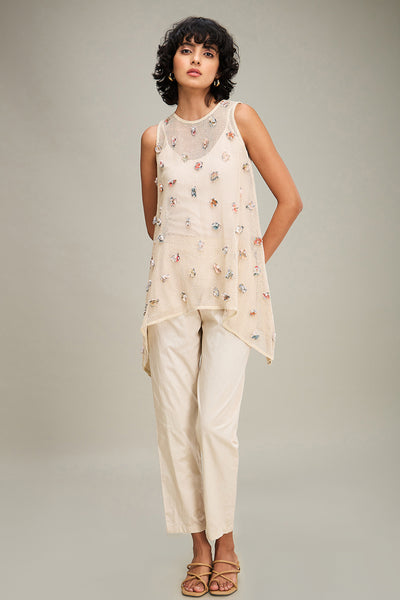 Sougat Paul Conversational Embellished Co Ord Set Off White indian designer wear online shopping melange singapore