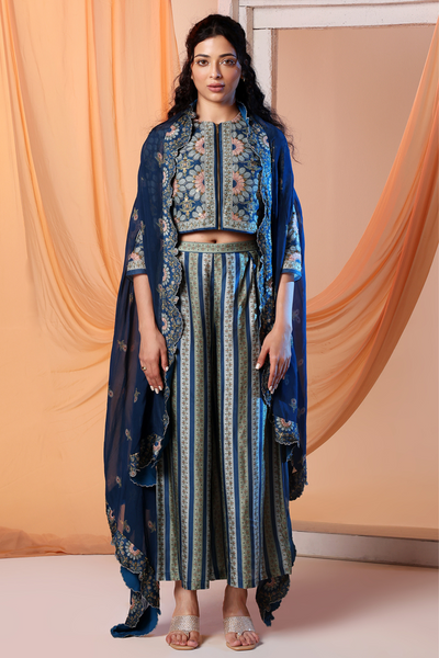 Earaya Printed Co-ord Set with Cape Sougat Paul Indian Designer Wear Online Shopping Melange Singapore