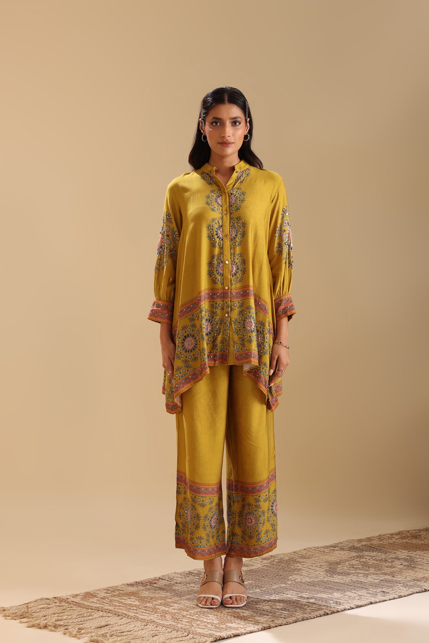 Sougat Paul Eraya Embellished Co-ord Set Yellow indian designer wear online shopping melange singapore