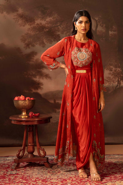 Sougat Paul Eraya Embellished Drape Dress Set indian designer wear online shopping melange singapore