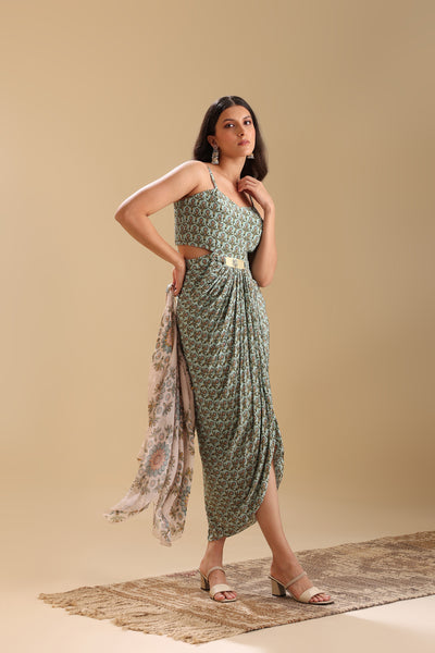 Sougat Paul Eraya Embellished Drape Dress Set indian designer wear online shopping melange singapore
