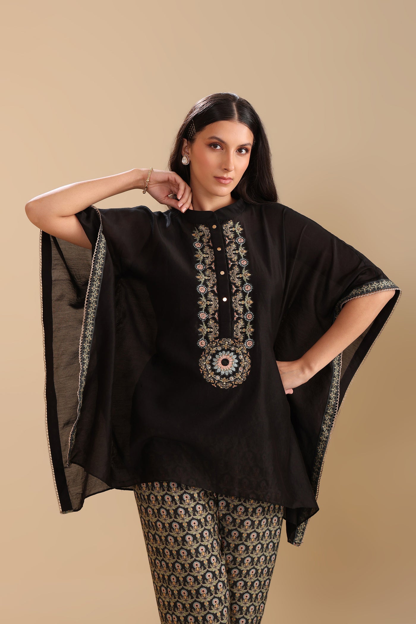 Sougat Paul Eraya Embellished Kaftan Set Black indian designer wear online shopping melange singapore
