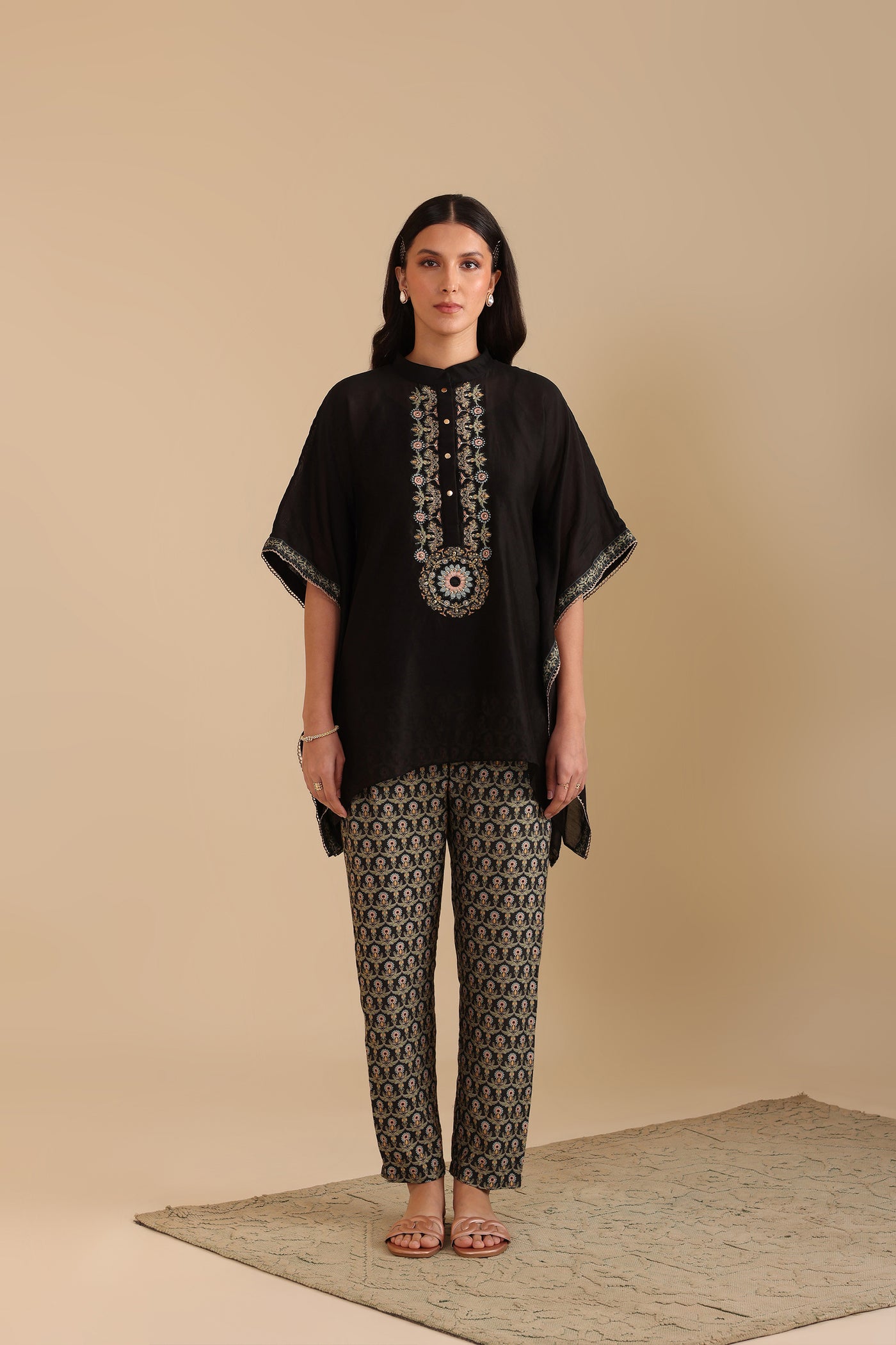 Sougat Paul Eraya Embellished Kaftan Set Black indian designer wear online shopping melange singapore
