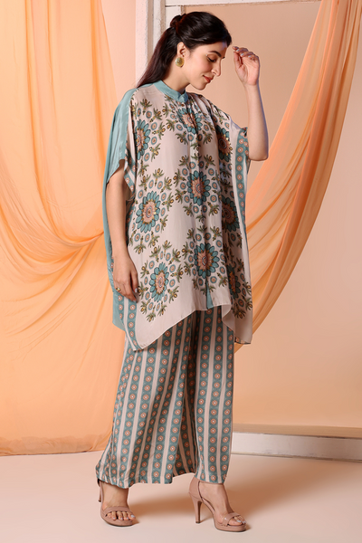 Eraya Embellished Kaftan Shirt Set Beige Melange Singapore Online Shopping Indian Designer Wear