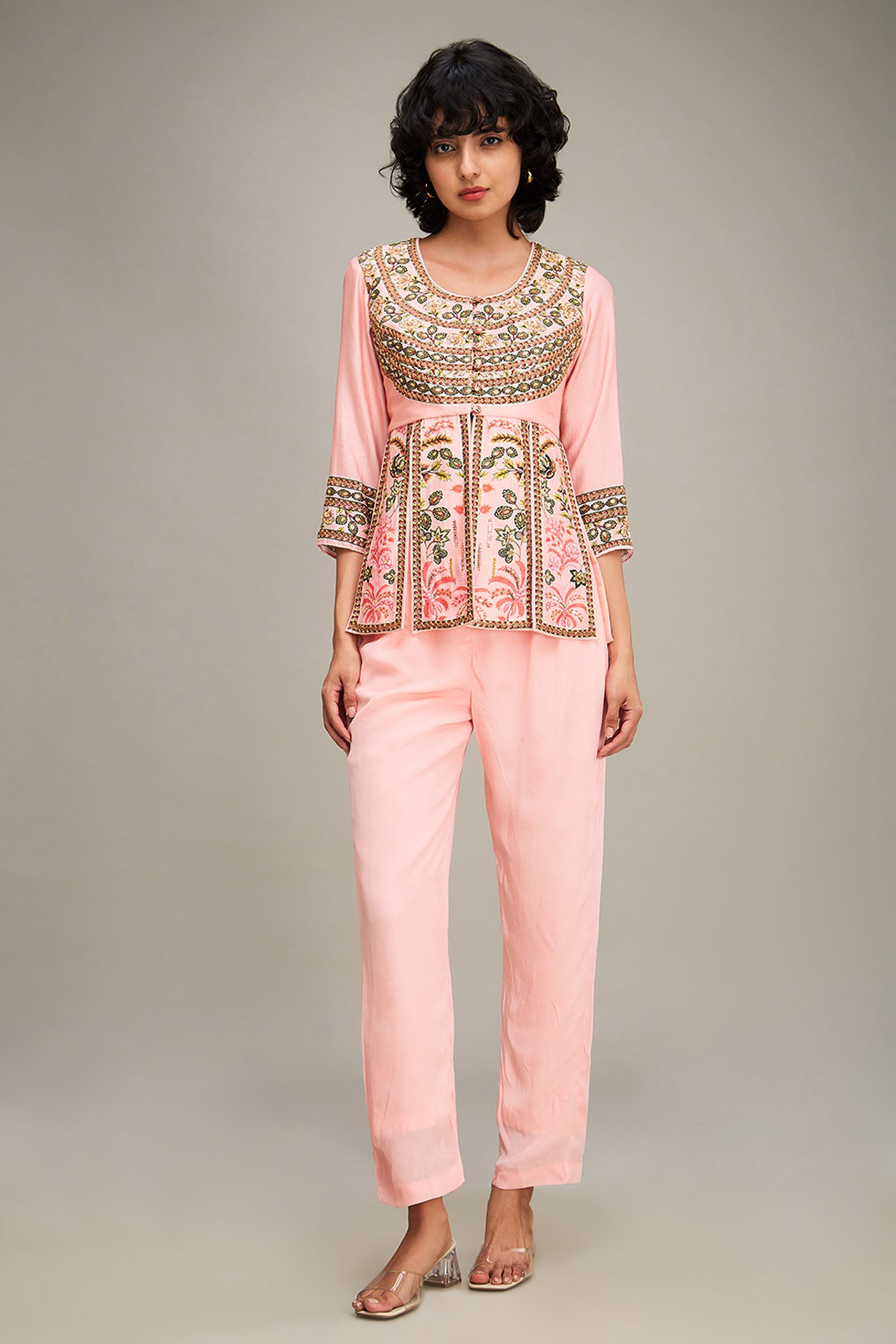 Sougat Paul Mehr Embroidered Peplum Top With Pants indian designer wear online shopping melange singapore