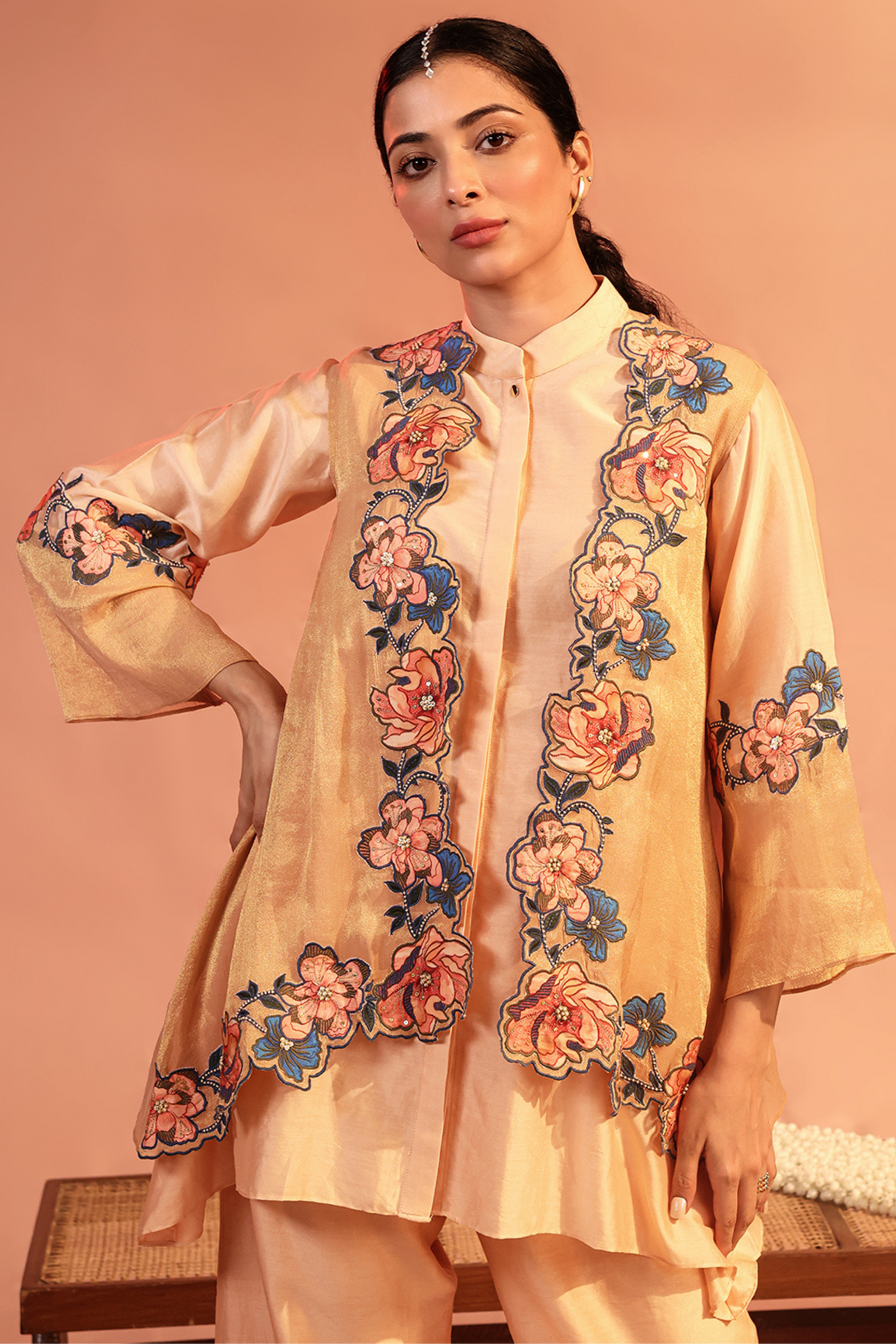 Sadira embroidered Kurta set with jacket Melange Singapore online Shopping Indian Designer Wear Sougat Paul