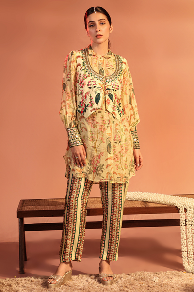 Tamaya Embroidered Kurta Set with Jacket Cream Indian Designer Wear Online Shopping Melange Singapore Sougat Paul