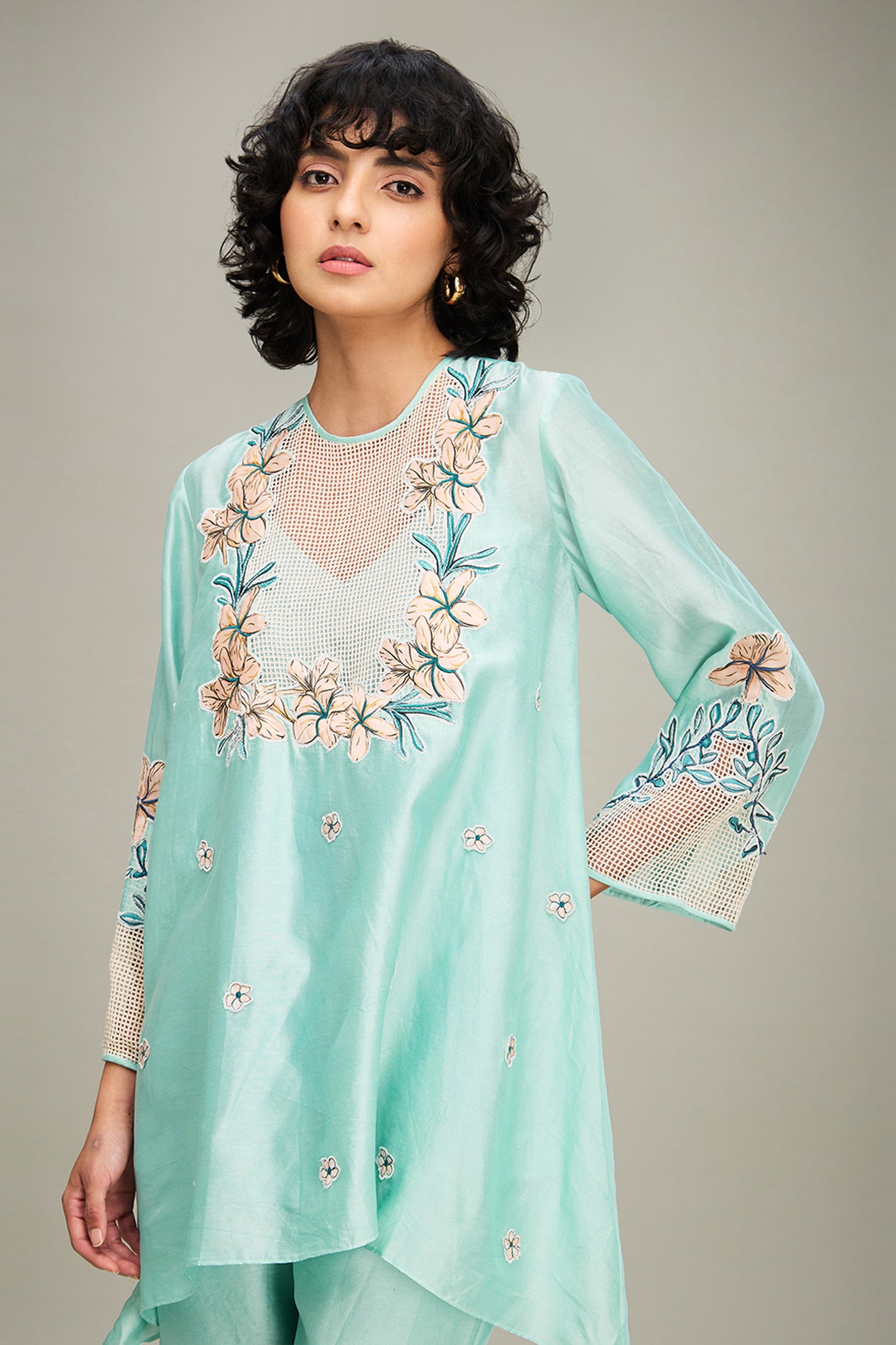 Sougat Paul Zinnia Applique Co-ord Set Mint Green indian designer wear online shopping melange singapore