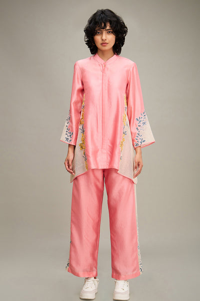 Sougat Paul Zinnia Applique Co-ord Set Pink indian designer wear online shopping melange singapore