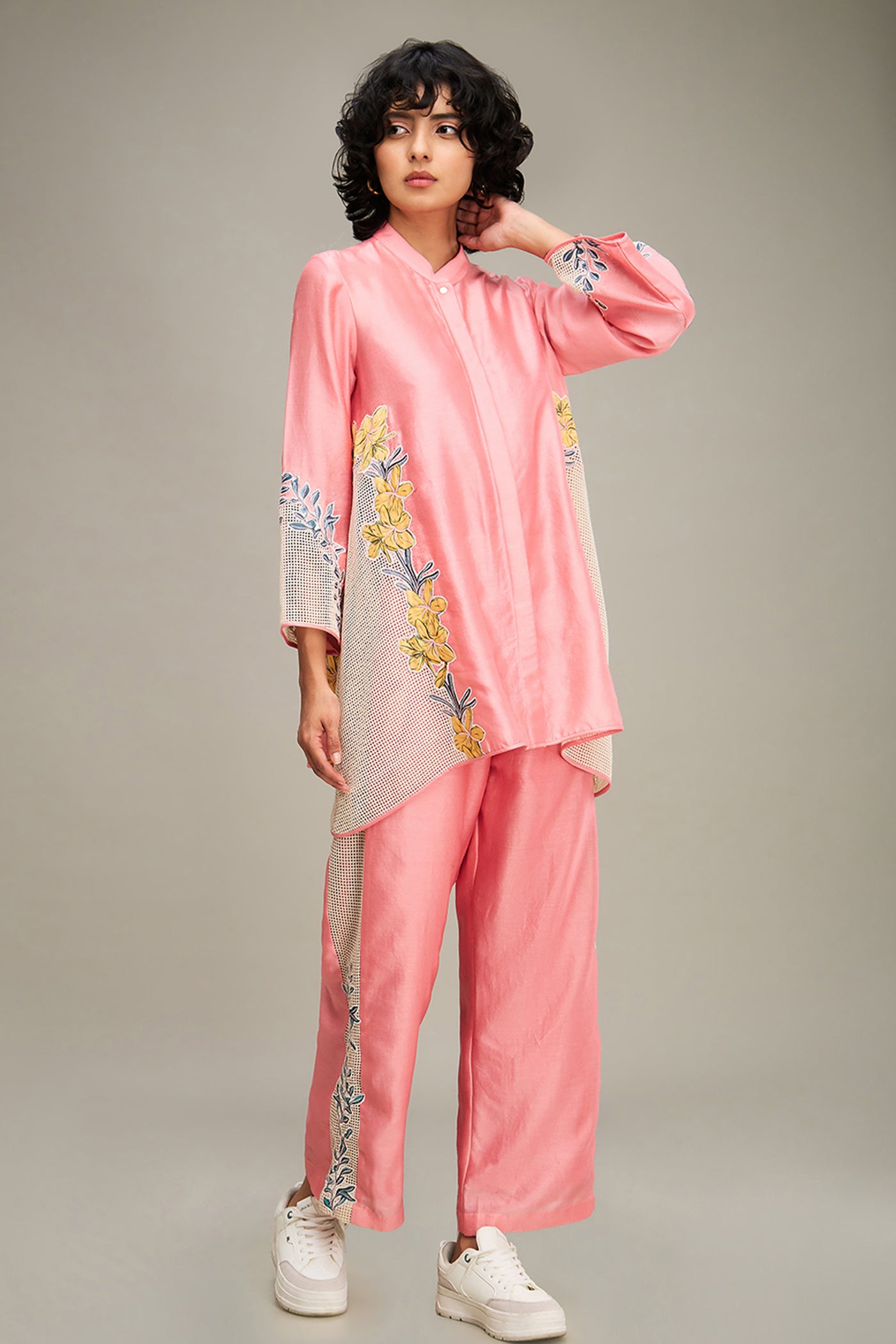 Sougat Paul Zinnia Applique Co-ord Set Pink indian designer wear online shopping melange singapore