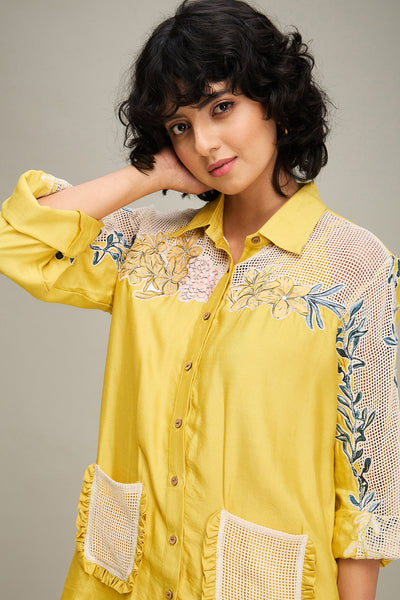 Sougat Paul Zinnia Applique Co-ord Set Yellow indian designer wear online shopping melange singapore