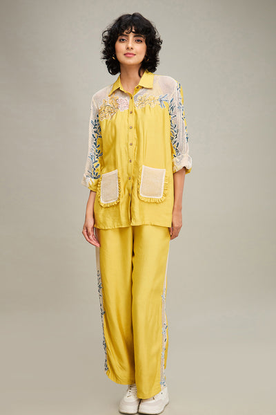 Sougat Paul Zinnia Applique Co-ord Set Yellow indian designer wear online shopping melange singapore