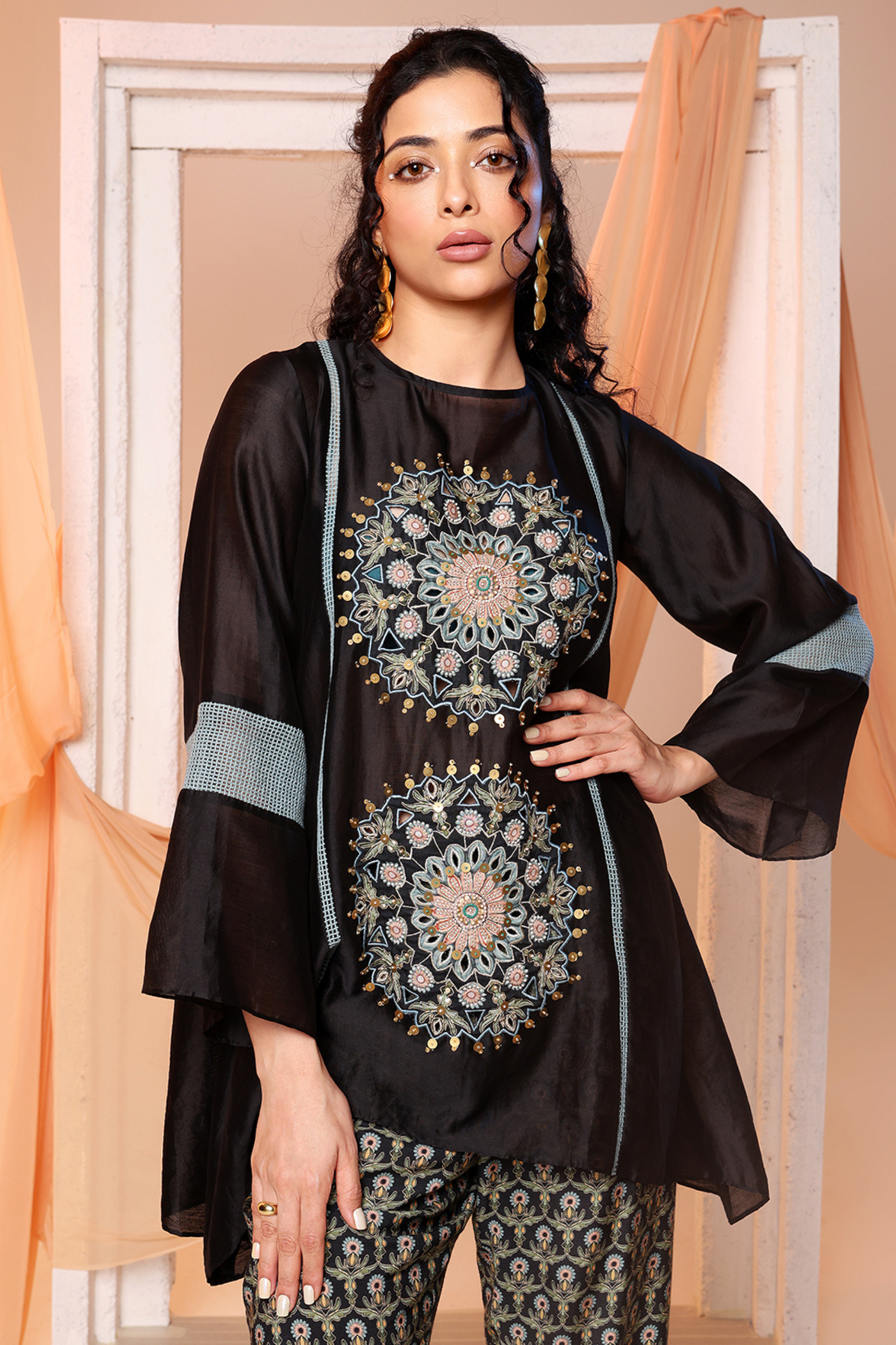 Eraya Applique Asymmetric Co-ord Set Sougat Paul Indian Designer Wear Melange Singapore Online Shopping Black