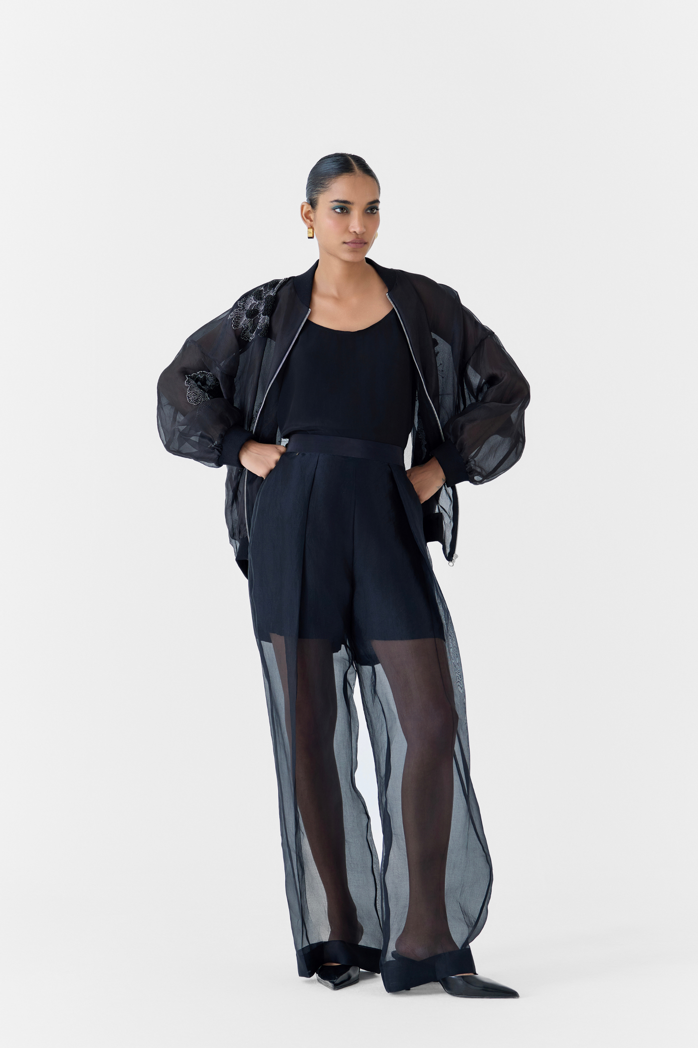 Ajisai Organza Bomber Studio Rigu Melange Singapore Online Shopping Indian Designer Wear Black