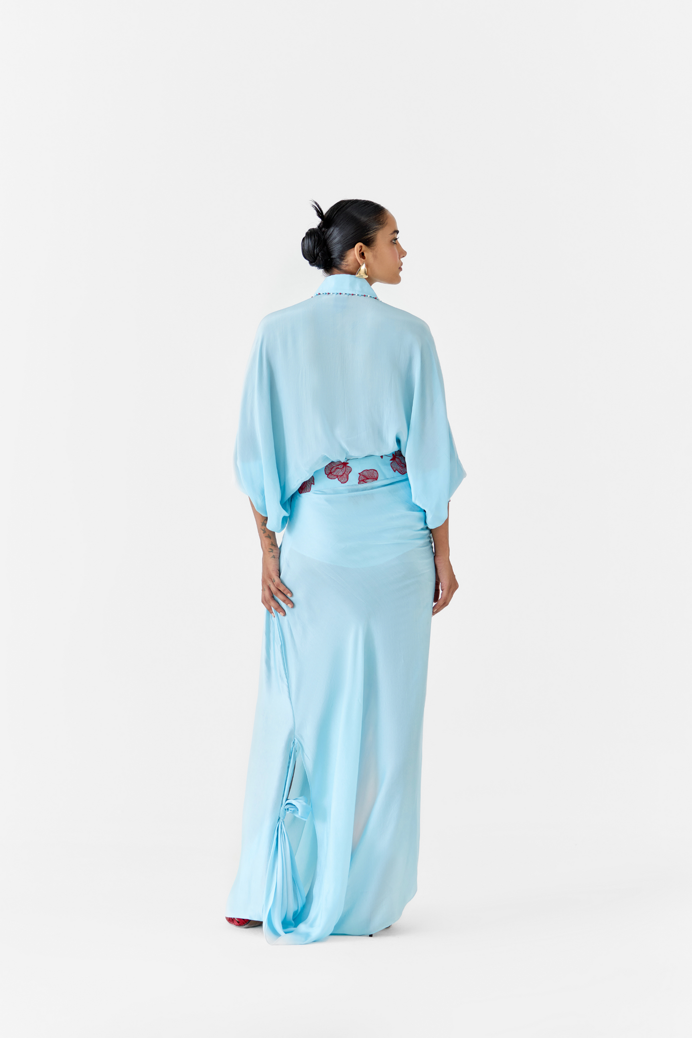 Baby Tulip Batwing Shirt & Skirt Co-Ord Melange Singapore Online Shopping Indian Designer Wear Studio Rigu Sky Blue