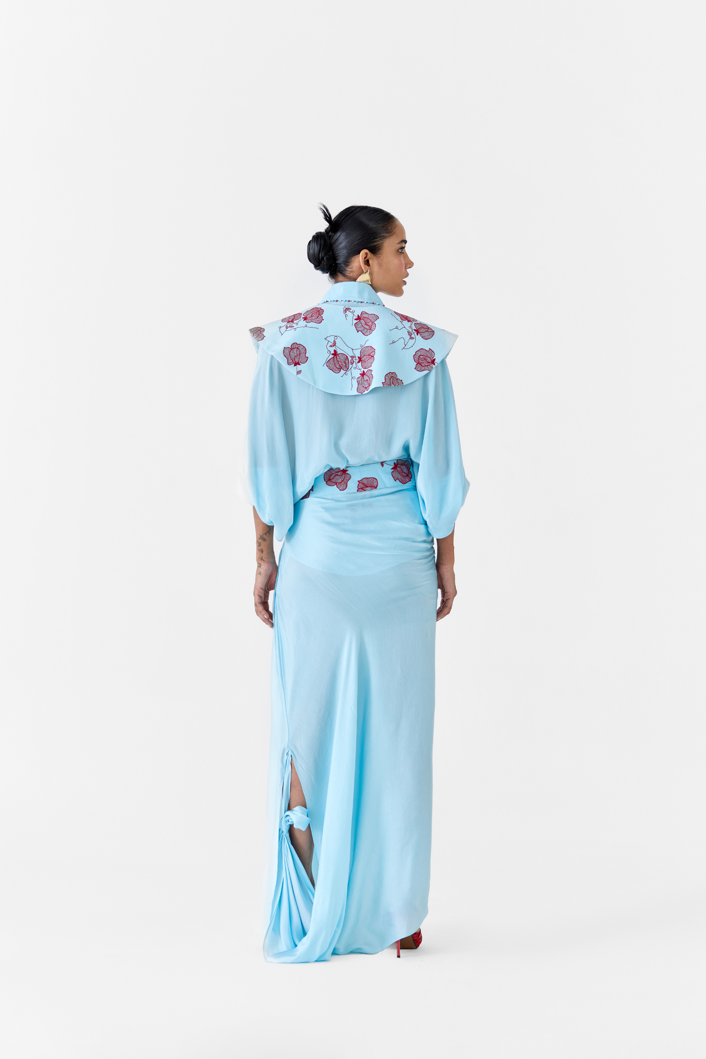 Baby Tulip Batwing Shirt & Skirt Co-Ord Melange Singapore Online Shopping Indian Designer Wear Studio Rigu Sky Blue