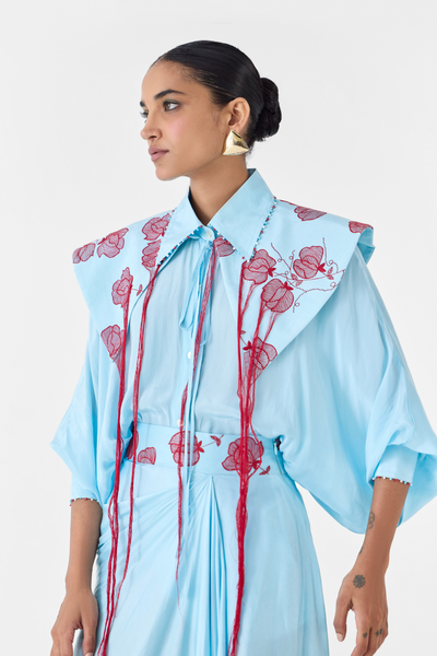 Baby Tulip Batwing Shirt & Skirt Co-Ord Melange Singapore Online Shopping Indian Designer Wear Studio Rigu Sky Blue