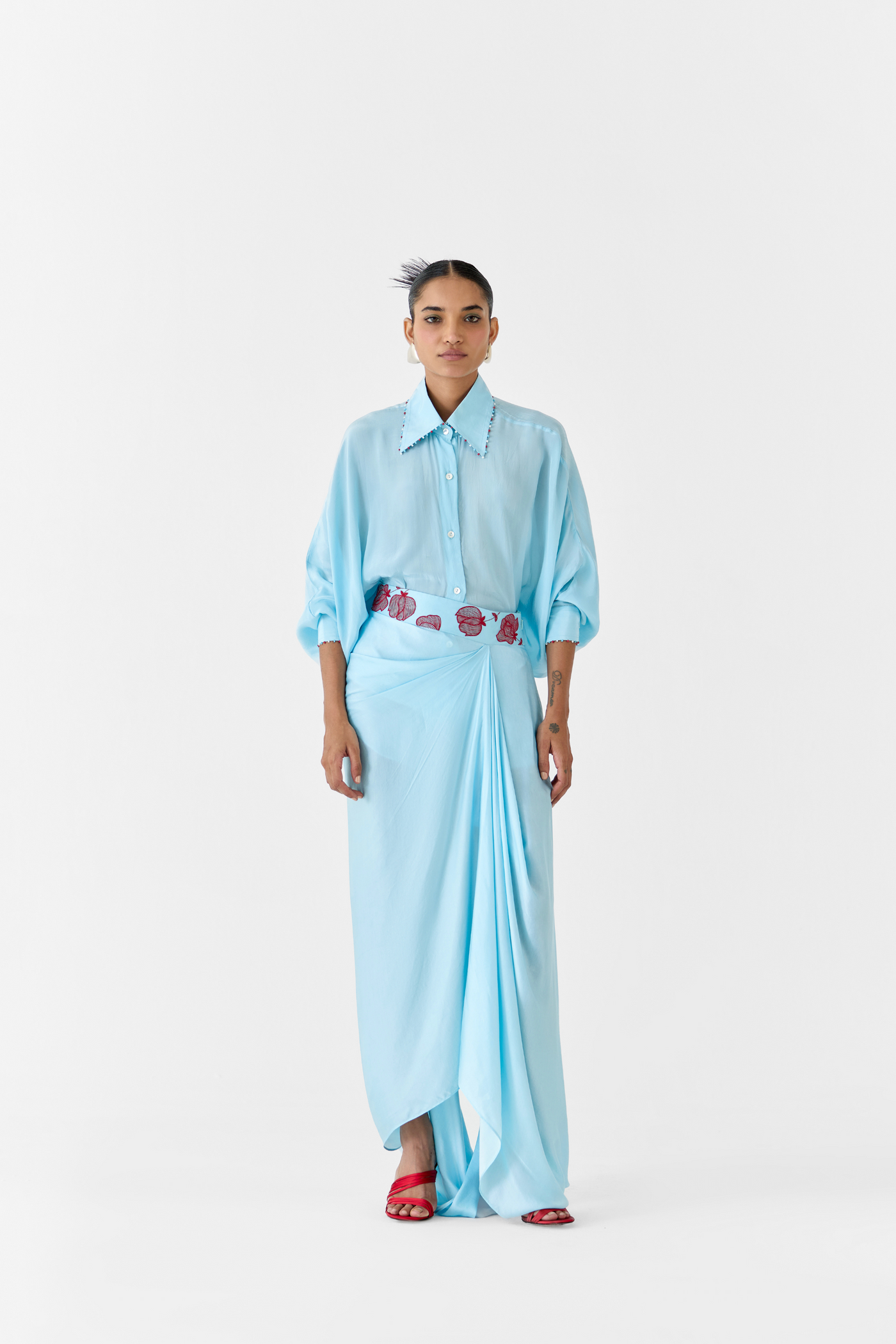 Baby Tulip Batwing Shirt & Skirt Co-Ord Melange Singapore Online Shopping Indian Designer Wear Studio Rigu Sky Blue