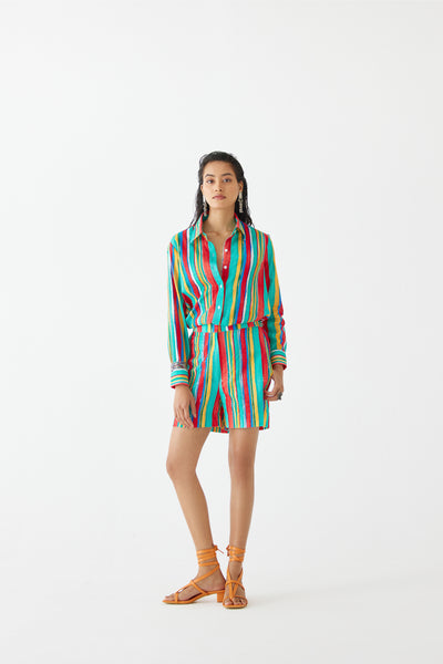 Studio Rigu Birch Shirt And Embroidered Shorts indian designer wear online shopping melange singapore