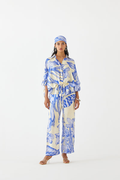 Studio Rigu Blue Aphrodite Drawstring Shirt And Trousers indian designer wear online shopping melange singapore