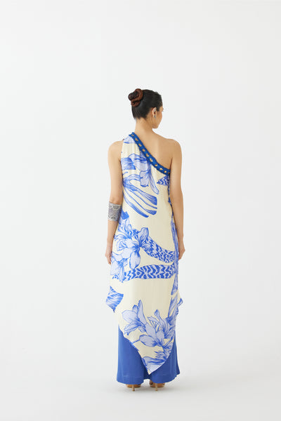 Studio Rigu Blue Aphrodite One Shoulder Kurta And Flared Pants Co-ord indian designer wear online shopping melange singapore