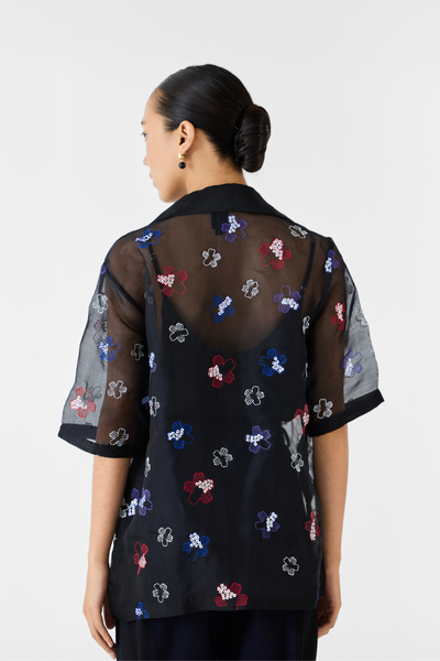 Cherry Blossom Organza Shirt Melange Singapore Online Shopping Indian Designer Wear Black Studio Rigu