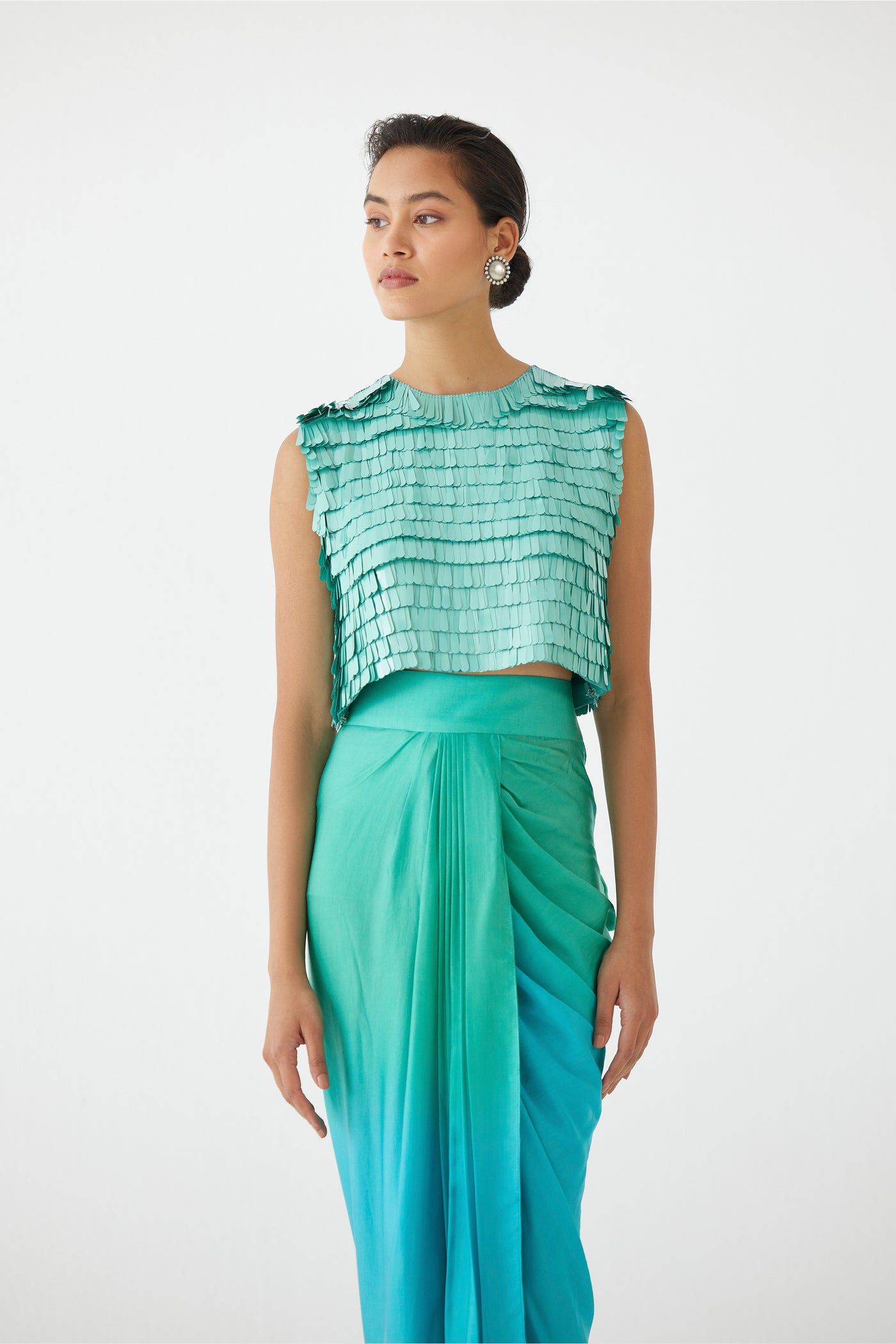 Studio Rigu Caspian Blouse And Ombre Draped Skirt indian designer wear online shopping melange singapore