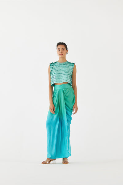 Studio Rigu Caspian Blouse And Ombre Draped Skirt indian designer wear online shopping melange singapore