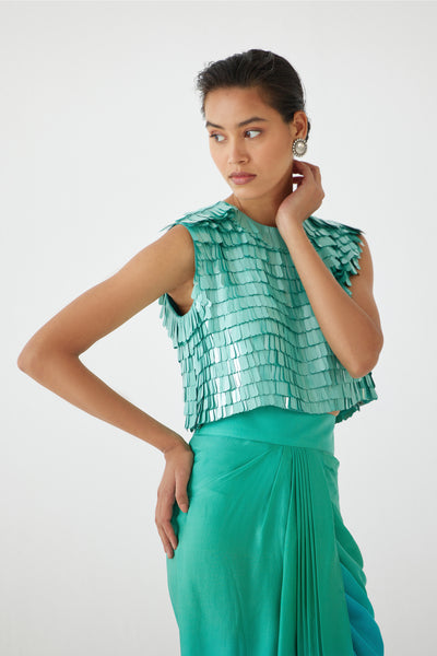 Studio Rigu Caspian Blouse And Ombre Draped Skirt indian designer wear online shopping melange singapore