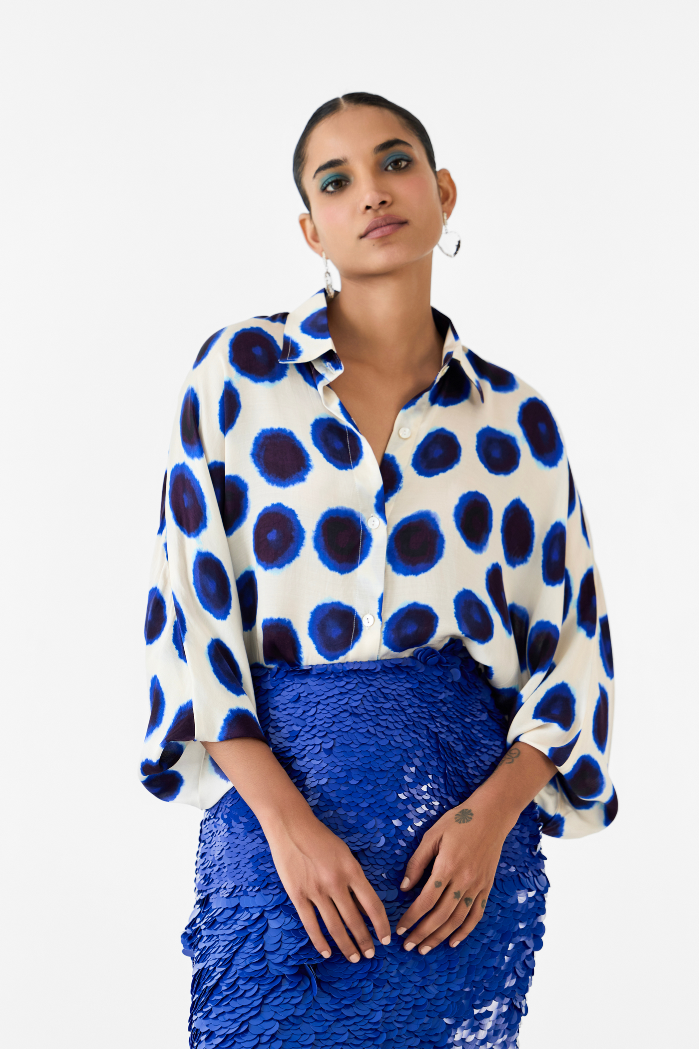 Indigo Batwing Shirt Melange Singapore Online Shopping Indian Designer Wear White Studio Rigu