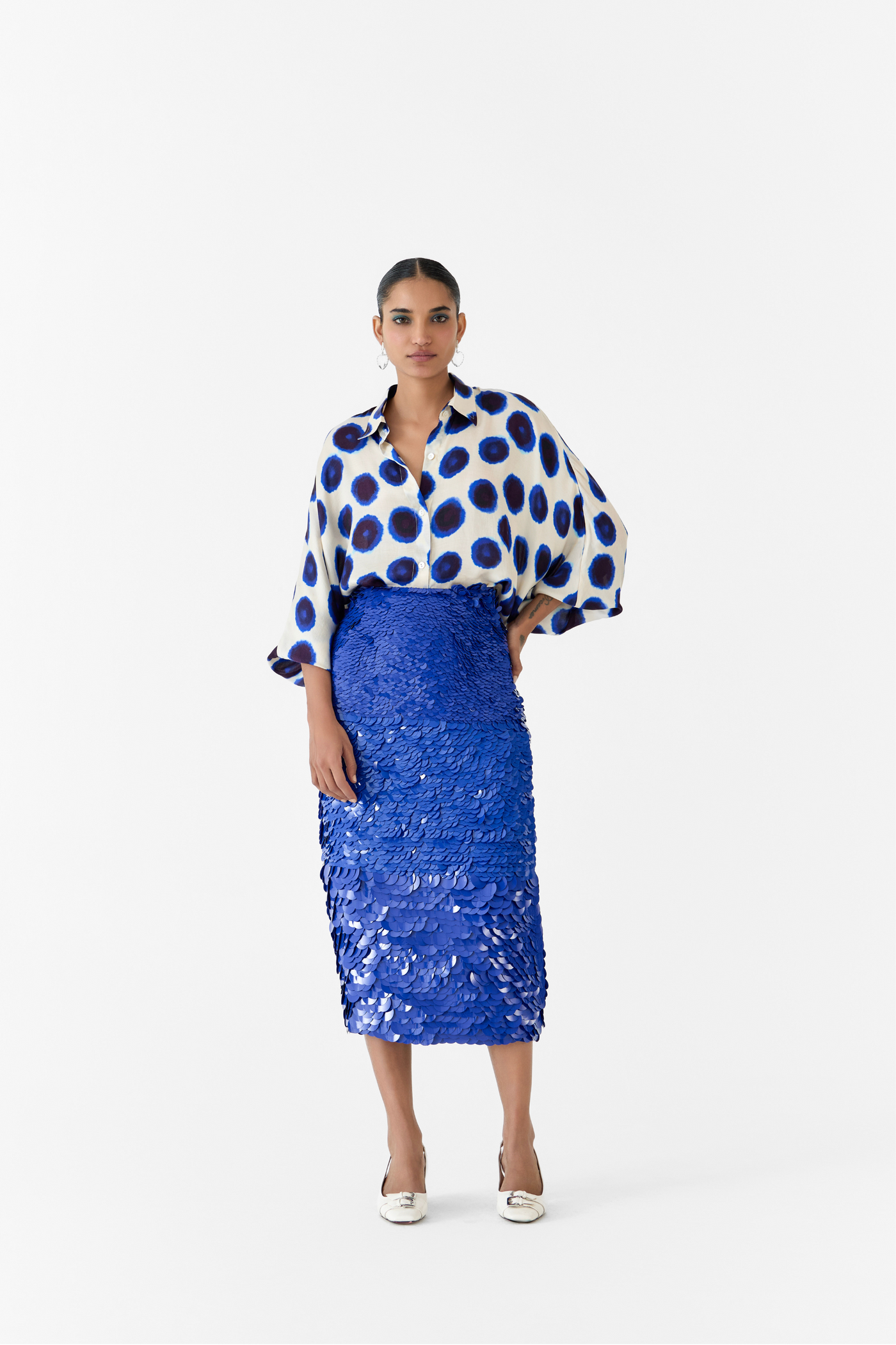 Indigo Batwing Shirt Melange Singapore Online Shopping Indian Designer Wear White Studio Rigu